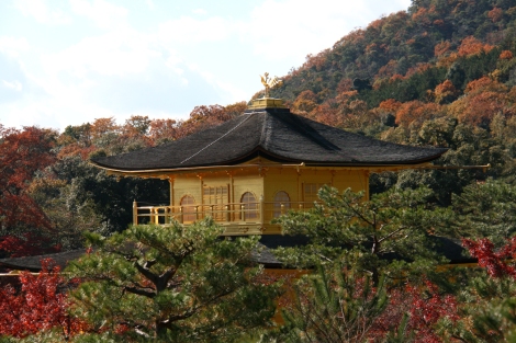 34. L'or du dernier étage du Kinkaku-ji qui s'accouple merveilleusement bien avec les couleurs de la saison.